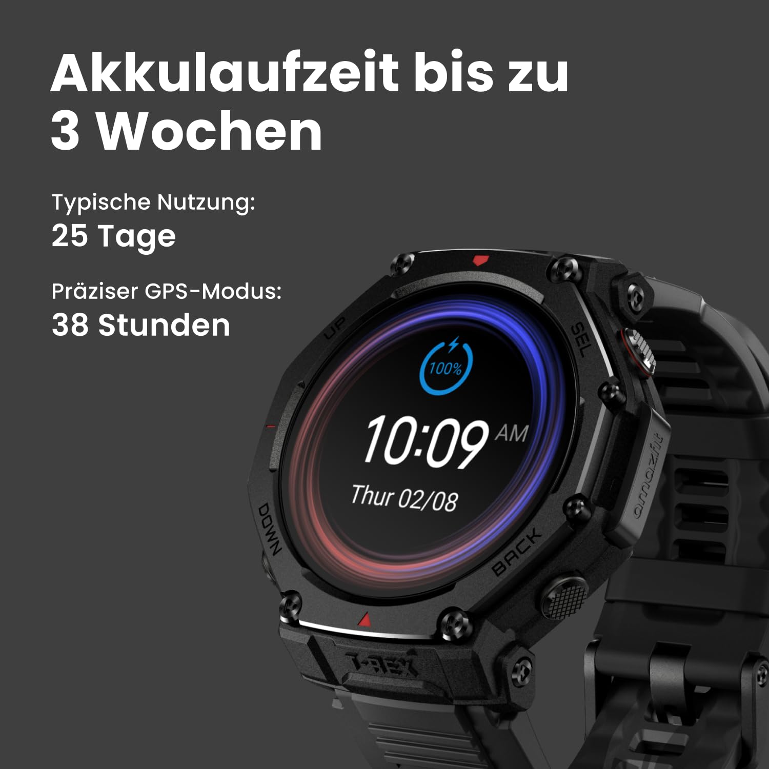 Amazfit T-Rex 3 Pro Outdoor Smartwatch 48mm Saphir-AMOLED-Display Titan-Lünette Dualband-GPS Offline-Karten 25 Tage Akku 10 ATM 180+ Sportmodi