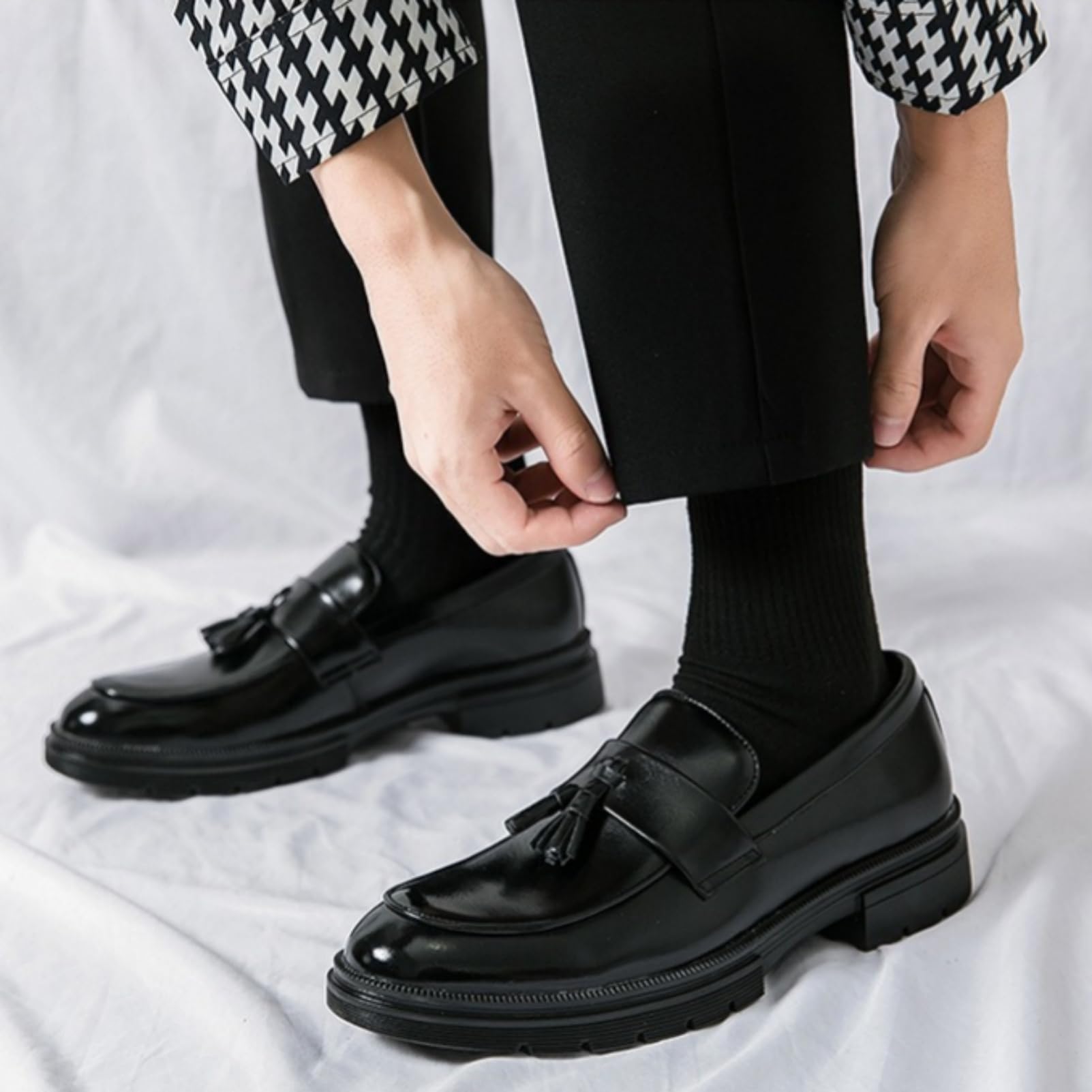 Amtopiyo Herren Intelligent Quaste Penny-Loafers Mikrofaserleder Slipper Formell Anzugschuhe