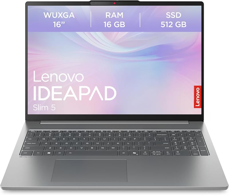 Lenovo IdeaPad Slim 5 Laptop | 16" WUXGA Display | AMD Ryzen 7 7735HS | 512GB SSD | 16GB RAM | AMD Radeon 680M Grafik | QWERTZ | Beleuchtet | Windows 11 | Luna Grau | 3 Monate Premium Care