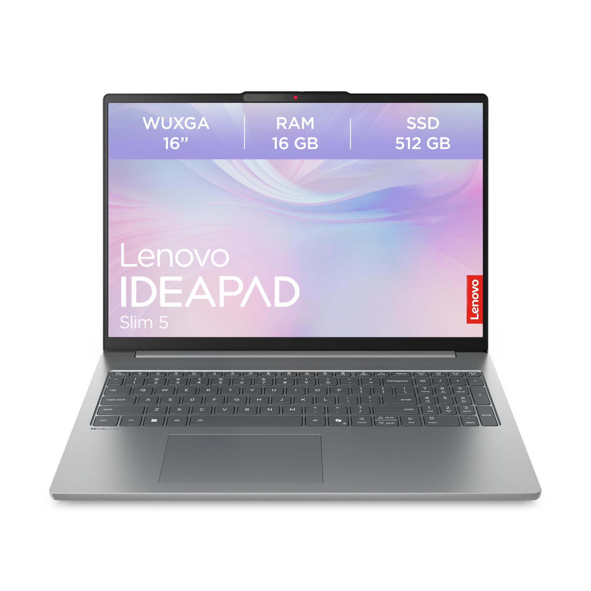 Lenovo IdeaPad Slim 5 Laptop | 16" WUXGA Display | AMD Ryzen 7 7735HS | 512GB SSD | 16GB RAM | AMD Radeon 680M Grafik | QWERTZ | Beleuchtet | Windows 11 | Luna Grau | 3 Monate Premium Care