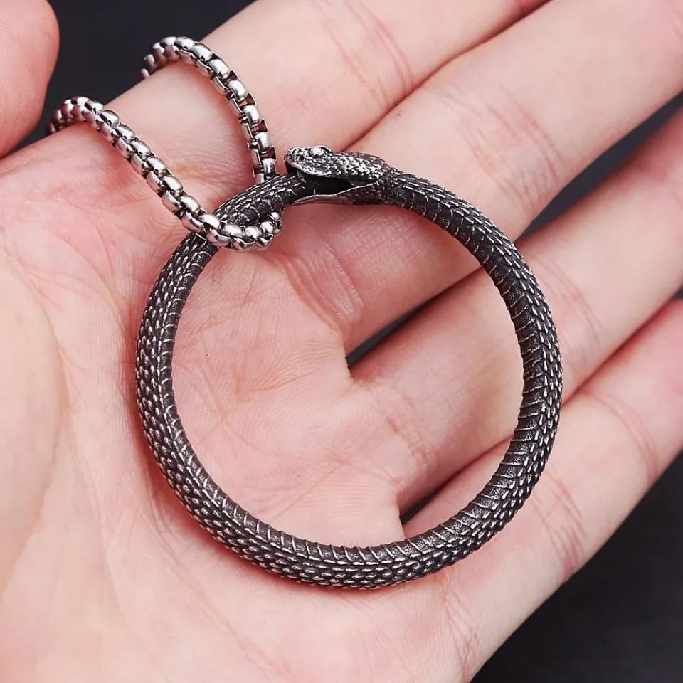 Punk Vintage 316L Stainless Steel Ouroboros Snakes Pendant For Men Vikings Animal Necklace Gothic Party Jewelry Gifts-T1072