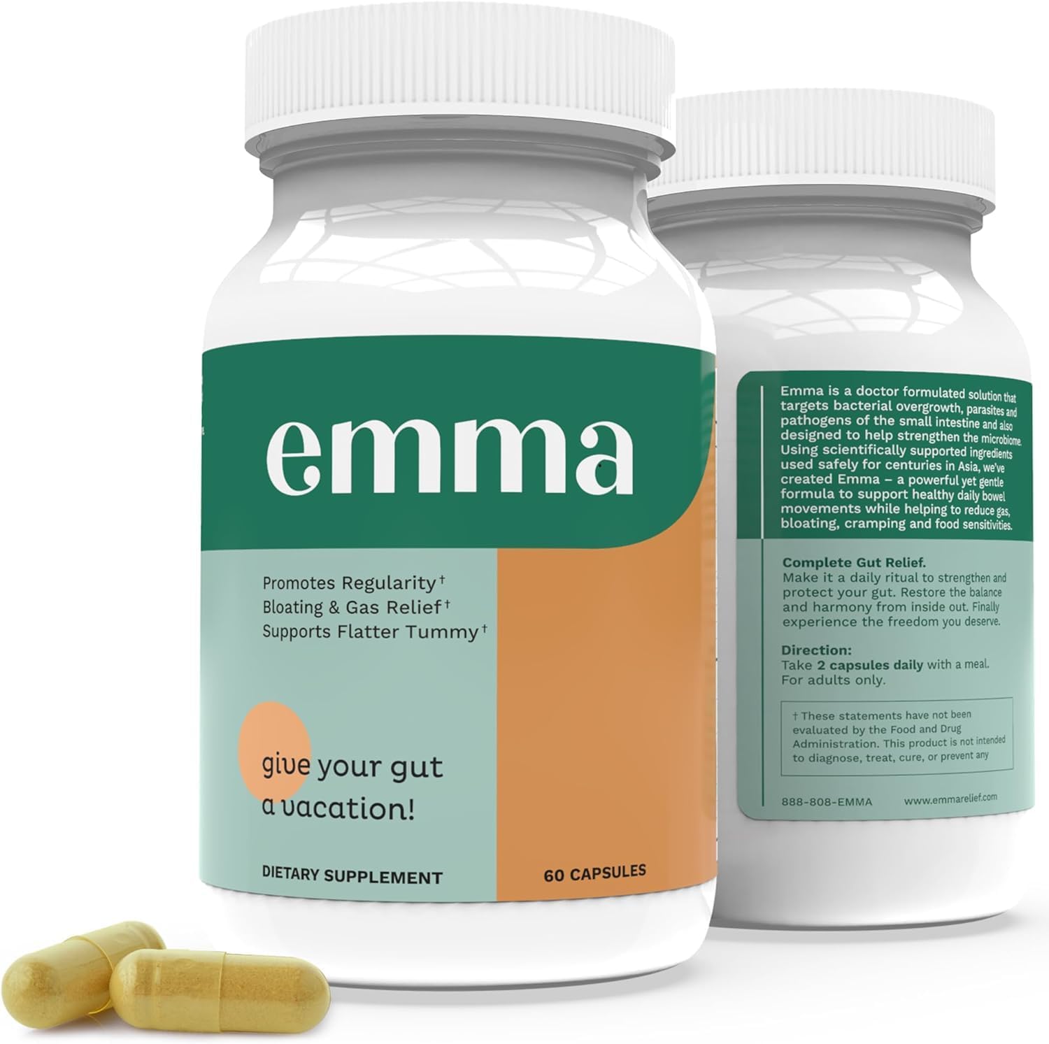Ennma Gut Health - 60 Capsules for Gas & Bloating Relief, Constipation Solution, and Leaky Gut Repair