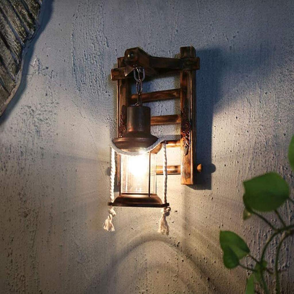 Antik Vintage Industrielle Style Holz Wandleuchte Rustikal Holz Wohnzimmer Wandlampe Metall Glas E27-Fassung Wandbeleuchtung Nachttisch Wandlampe Für Restaurant, Gang, Korridor, Eingang, Bar, Cafe,A