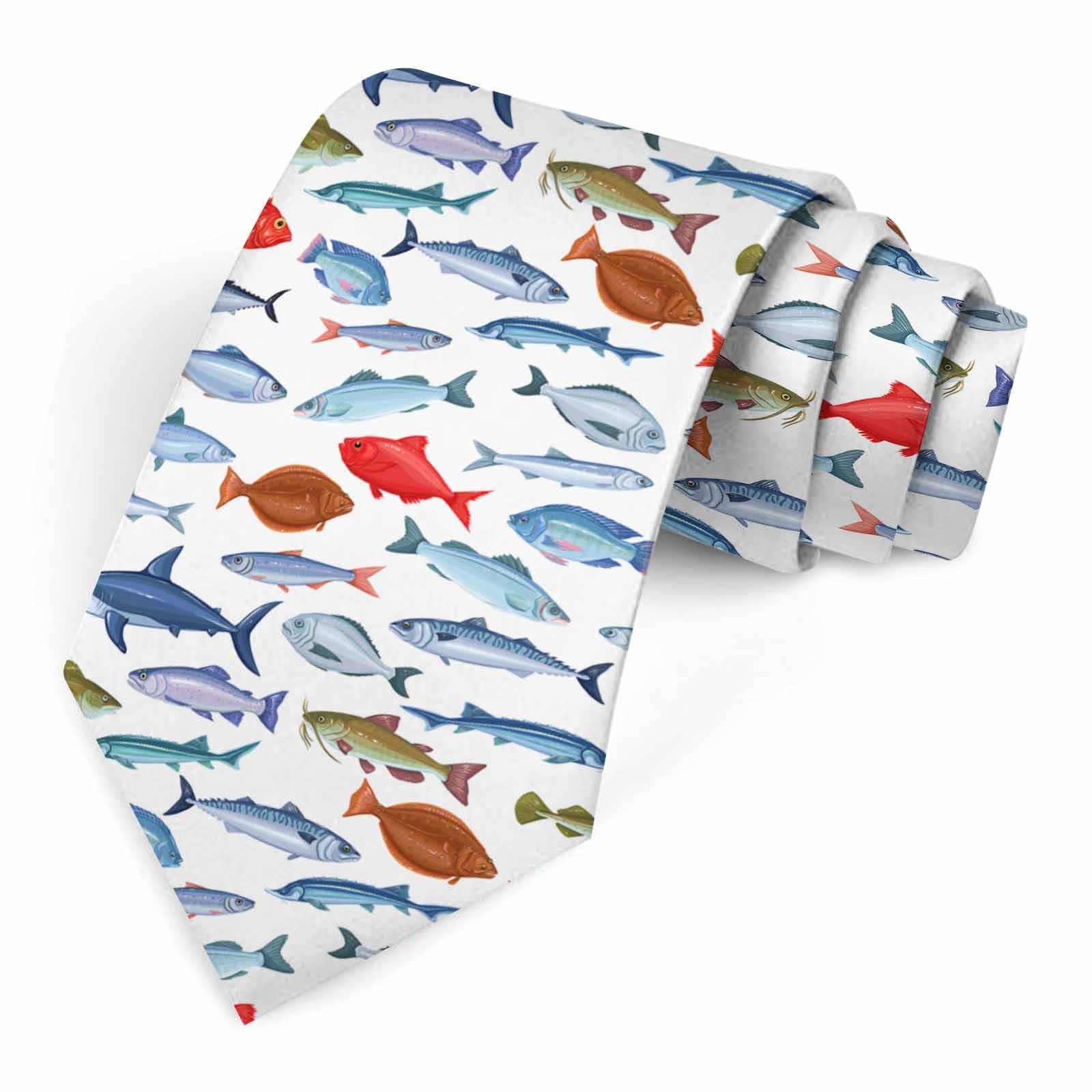 Muntayson Fish Tie for Men Novelty Fun Full Print Men's Necktie Skinny Fashion Narrow