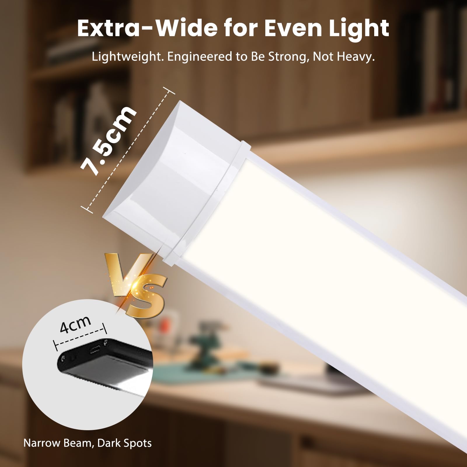 Aigostar Luz LED Armario Cocina 90cm, Luz Súper Brillante 3750 lm, Blanco Natural 4000K, Ancho 7,5cm, Apta Para Cocinas, Armario, Baños y Dormitorios, Modelo Enchufable, 3 Unidade