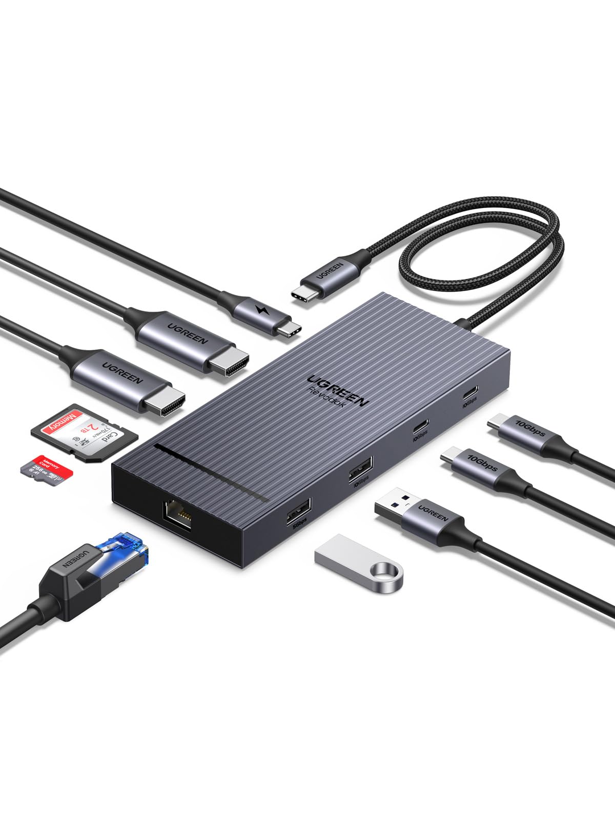 UGREEN Revodock Pro 2101 10 in 1 USB C Docking Station, Dual 4K@60hz Monitor, USB C Dock with Dual HDMI Display, 10Gbps Data Ports Hub, 100W PD, Ethernet, SD/TF for iPhone 17, MacBook Air/Pro