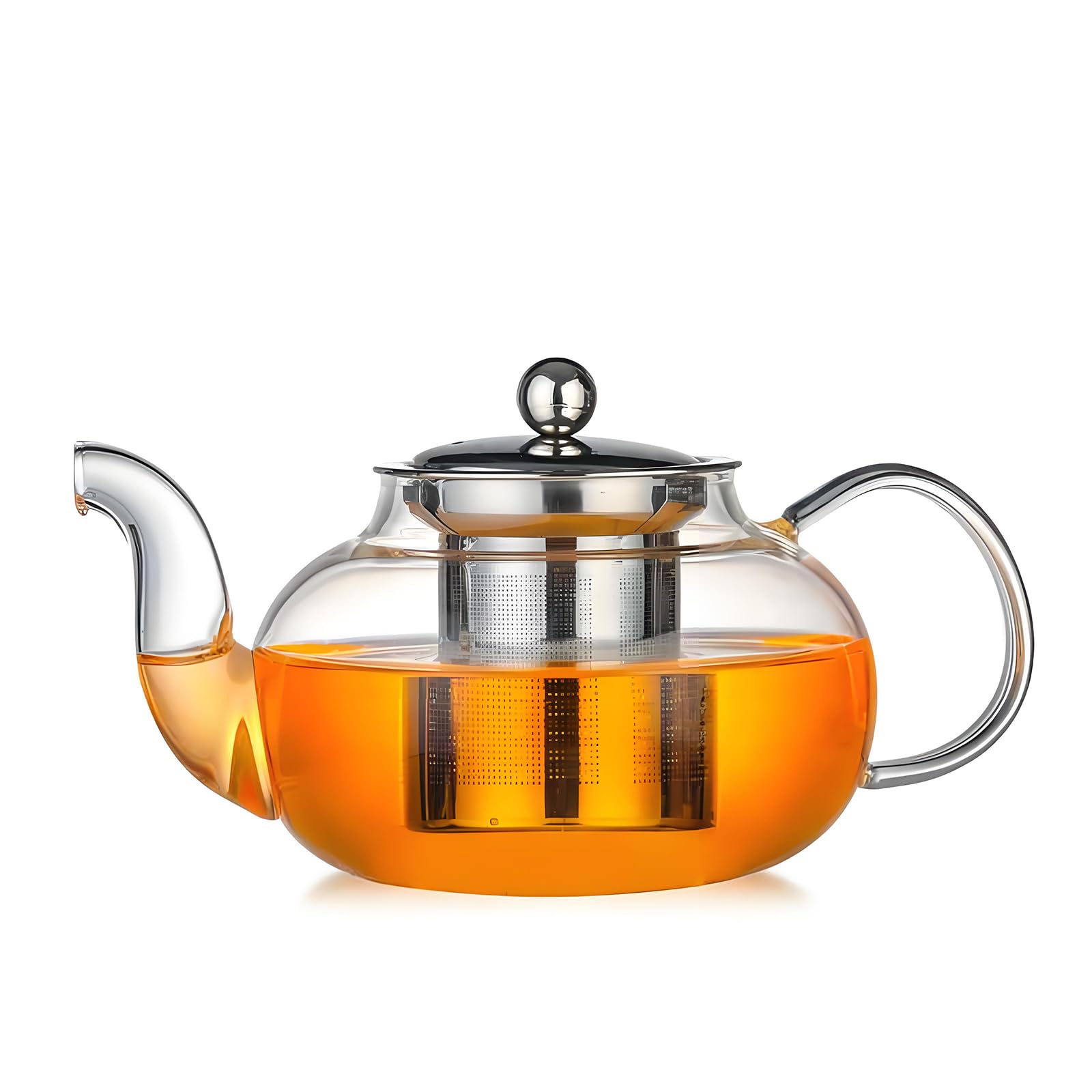 Clear Glass Teapot with Removable Infuser, Clear Tea Kettle Stovetop Safe,Round Shape Infuser Tea Pot, Heat-Resistant Borosilicate Glass Tea Pot with Infuser,Teapot for 1-2 People (800ML)