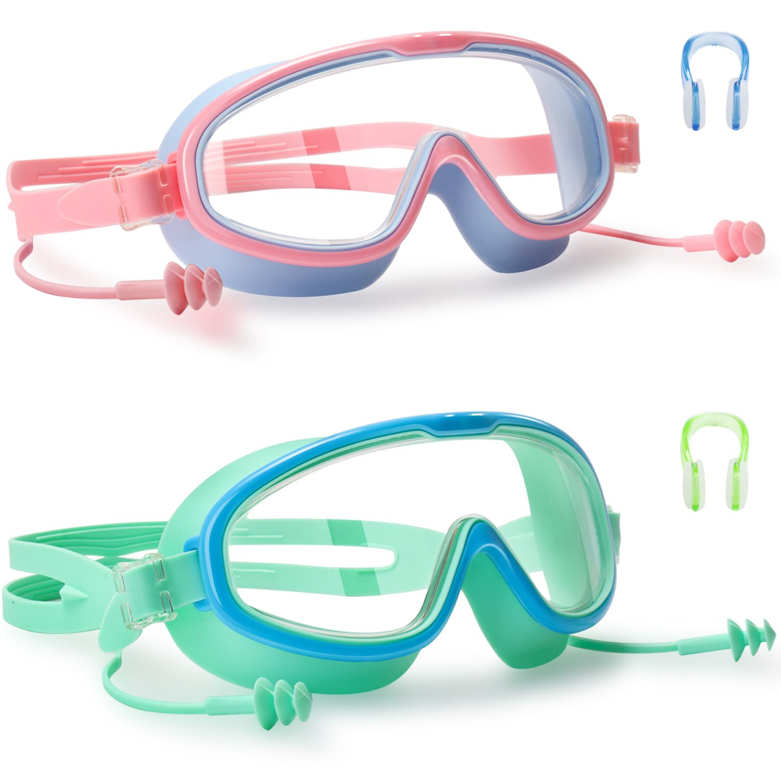 Paquete de 2 gafas de natación antivaho para piscina, adecuadas para edades de 3 a 15 años