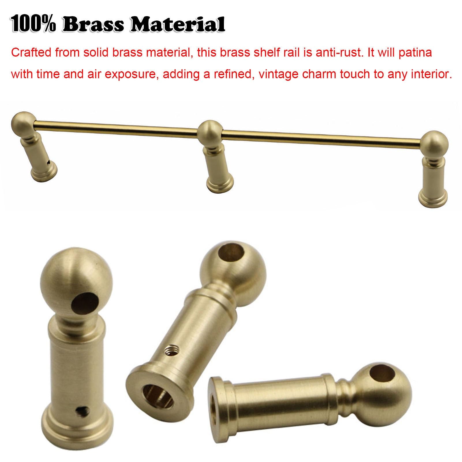 Soportes de estante de latón macizo, ajustables individualmente, con 3 soportes de montaje, varilla de latón de 6 mm, varilla de soporte para librerías, armarios de cocina, despensas, baños y est