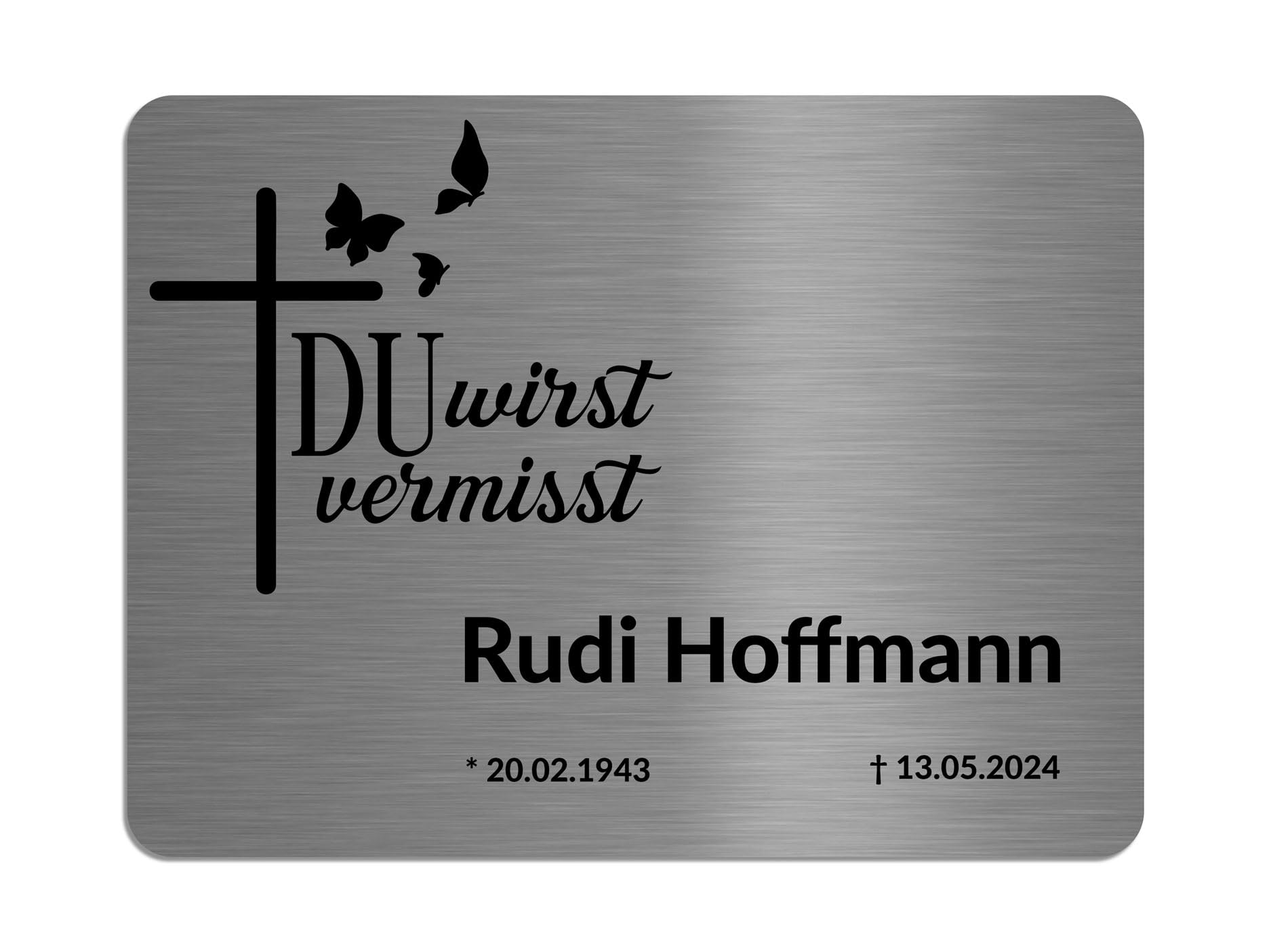 Jung Edelstahl Design Edelstahl Gedenktafel – Wetterfeste Grabtafel mit individueller Gravur – Personalisierte Gedenktafel für Friedhof und Gärten – V2A Edelstahl – Verschiedene Designs & Größen
