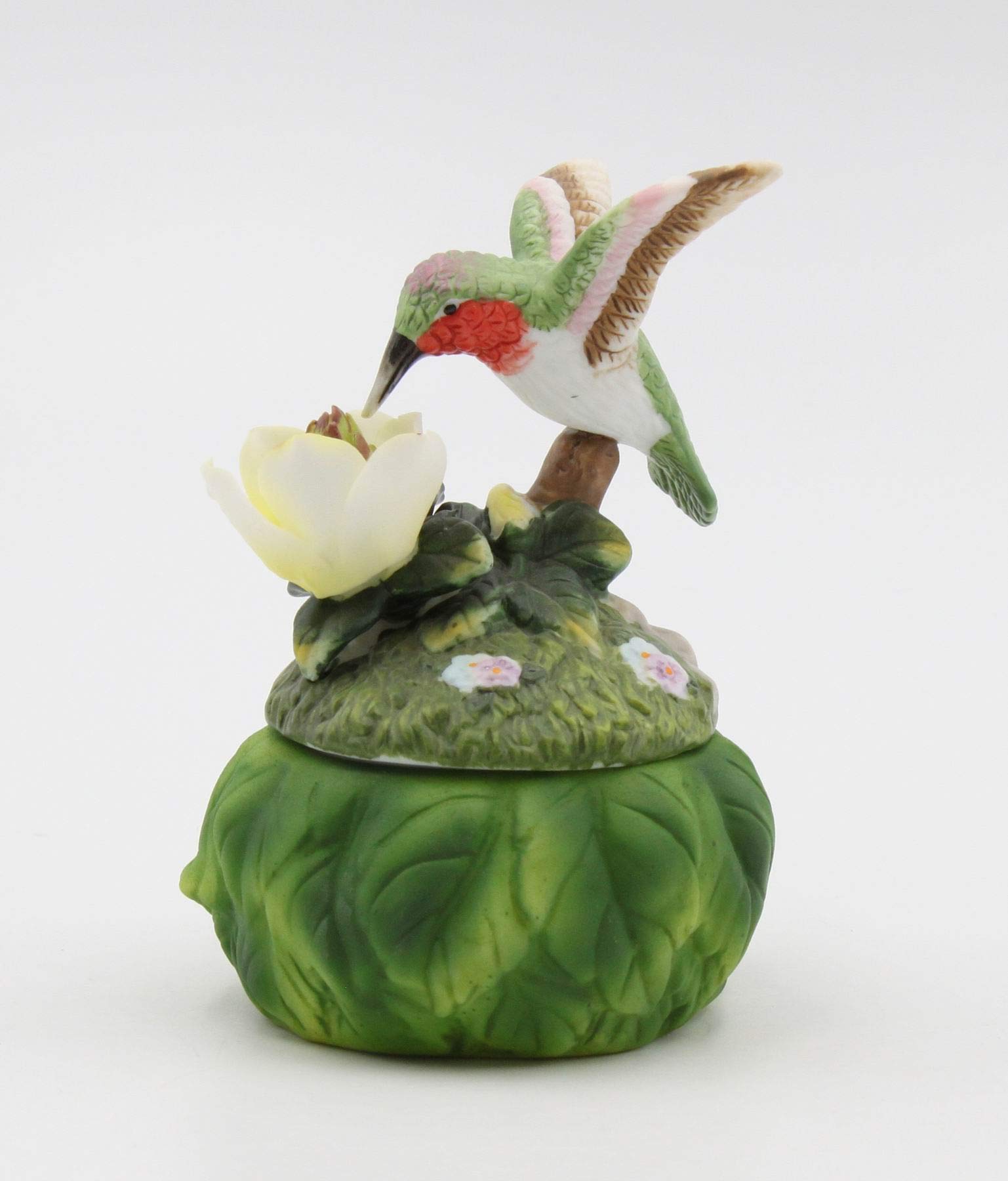 Corp Fine Porcelain Hummingbird with Magnolia Decorative Trinket Box, 4-1/4" H