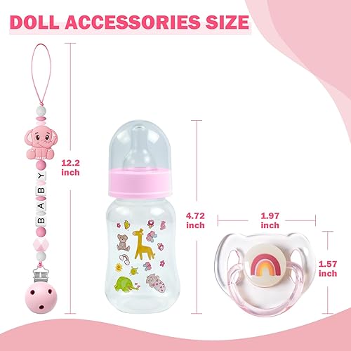 Miniatura 3 de SCOM Reborn Baby Dolls - Juego de accesorios para muñecas  Chupetes magnéticos transparentes arcoíris y biberones reutilizables extraíbles con clips