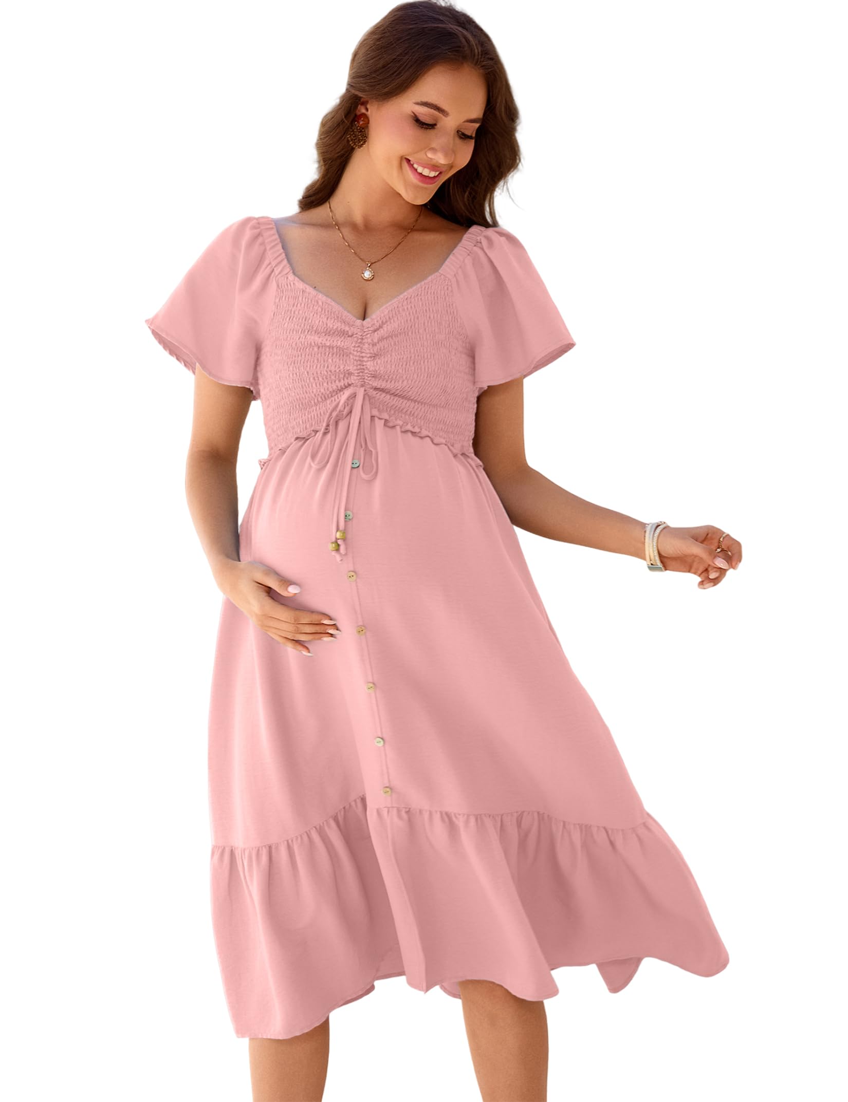 YesFashion Abiti premaman da donna, a maniche corte, estivi, per gravidanza, con volant, maxi abito da allattamento
