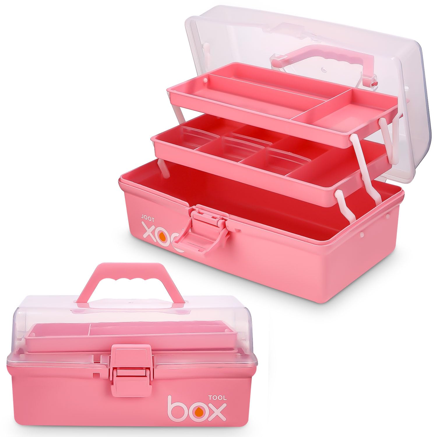 12 Inch Multifunctional Storage Box Organizer Tool Box Craft Case Sewing Organizer Medical Kit First Aid Kit (Pink)