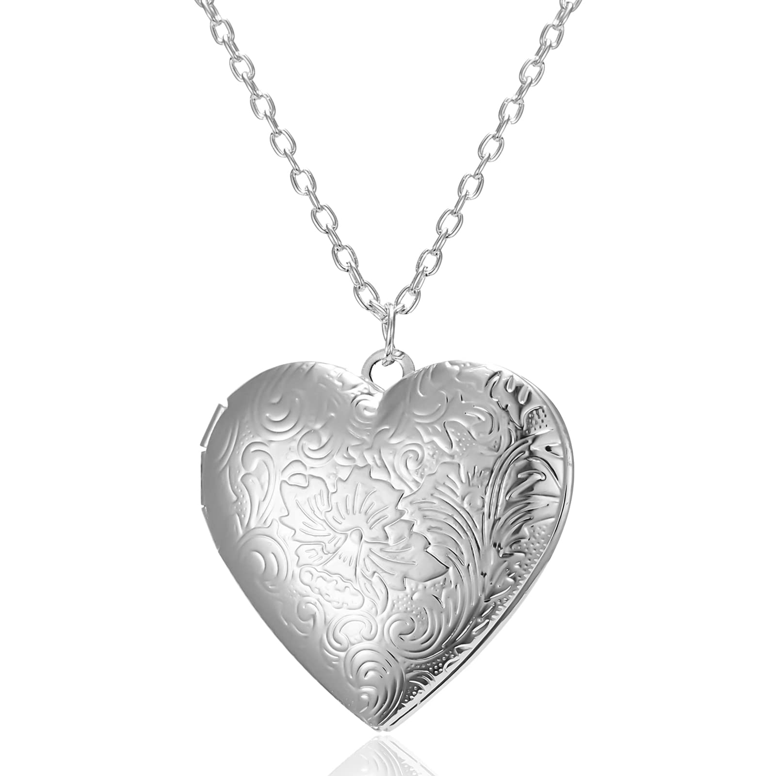 Locket Photo Necklace for Women Silver Heart Shaped Photo Necklace Picture Locket Necklace for Girls