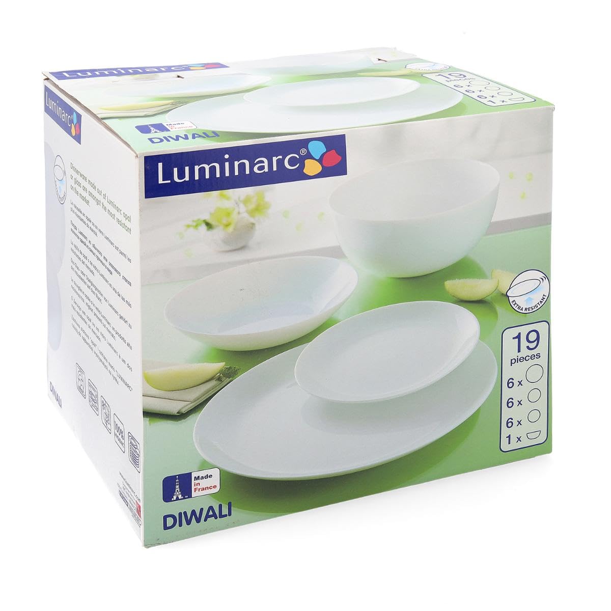 Luminarc Diwali Vajilla Opal 19 Piezas - 6 Personas Opal Apto Microondas Apto Frigorífico Reciclable