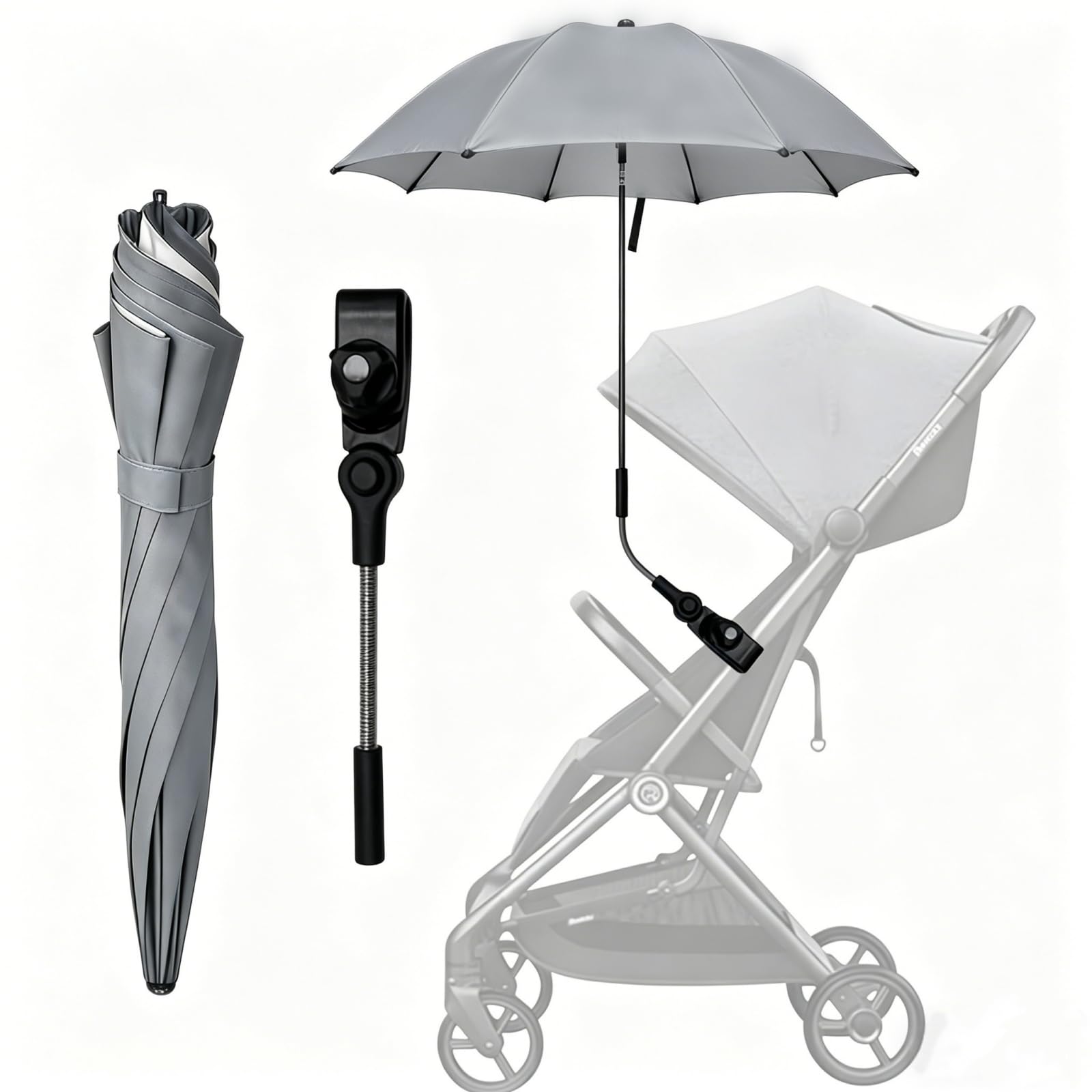 Parasol przeciwsłoneczny do wózka dziecięcego, Silver, 73CM