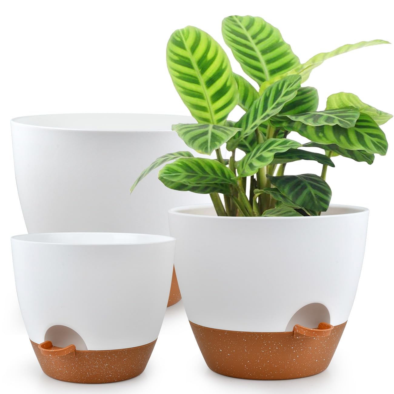 USENG 3 Macetas de Plástico con Agua al Lado,Macetas Exterior Grandes,Macetero,Macetero Grande,Tiestos para Plantas Interior,Macetas Pequeñas,Macetas Decorativas Exterior,Macetas Redondas,Vasos Planta