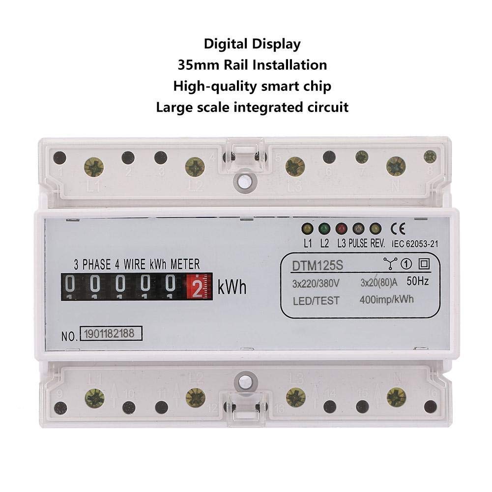 Keenso DTM125S Hutschiene Drehstromzähler, 220 / 380V 20-80A Dreiphasiger elektronischer Stromzähler 35mm Hutschiene Leistungsmesser Digital Stromzähler