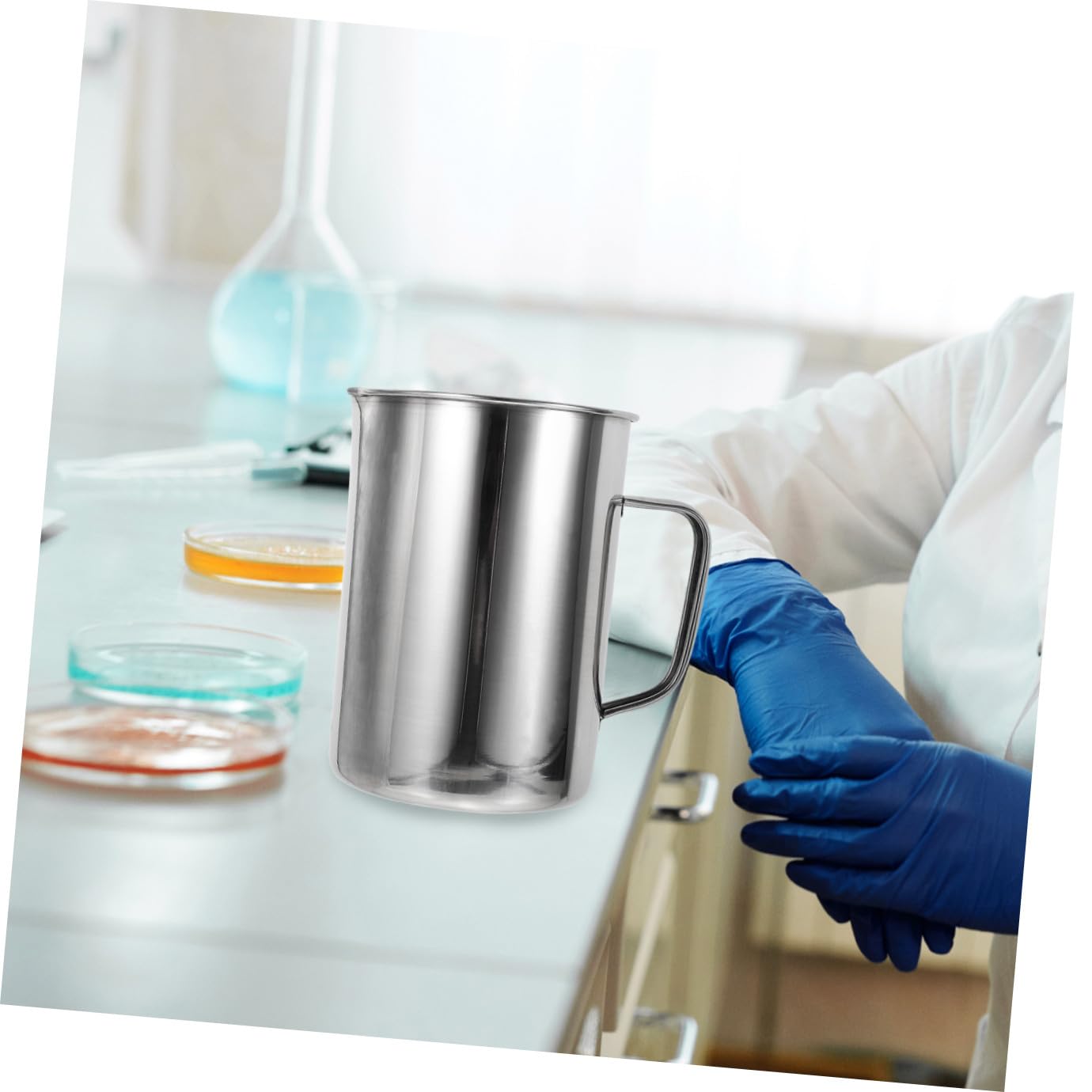 UKCOCO Pichet Doseur en Acier Inoxydable de 1 Litre avec Bécher Gradué pour Laboratoire de Chimie Et Usage Domestique, Couleur Argent.