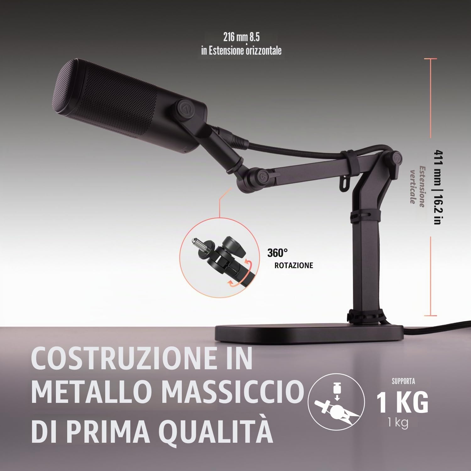 Elgato Wave Desk Stand – Supporto Regolabile per Microfoni, Compatibile con Elgato, HyperX, Rode, Fifine, Shure e altri, Compatibile con Filettature 1/4, 3/8 & 5/8, Per Registrazione/Podcast/Streaming