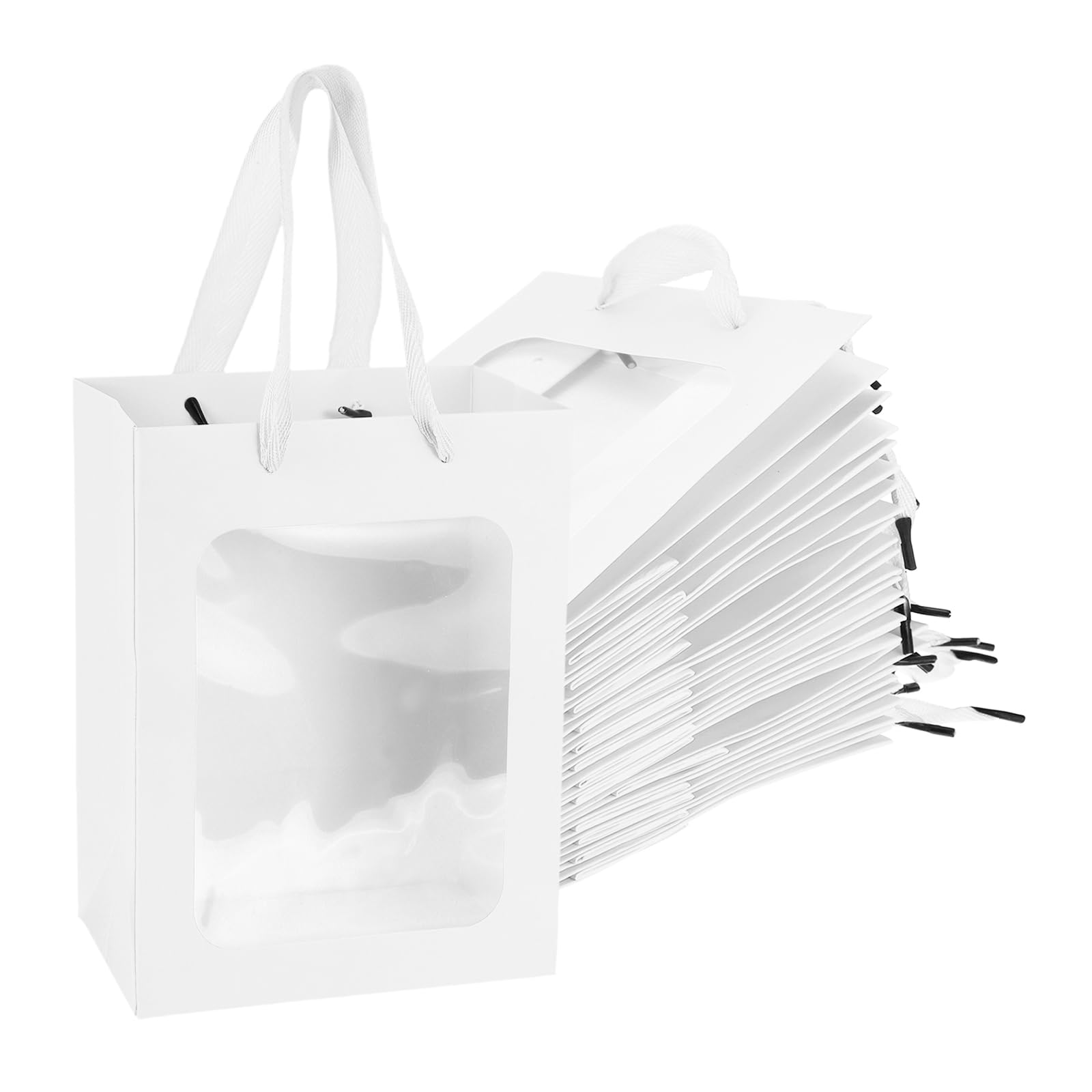 PATIKIL Gift Bags with Clear Window, (15 x 10 x 20cm, White)(15 Pcs), Mini Gift Wrap Bags with Handles, Suit for Wedding/Birthday/Bridesmaid/Party/Shopping