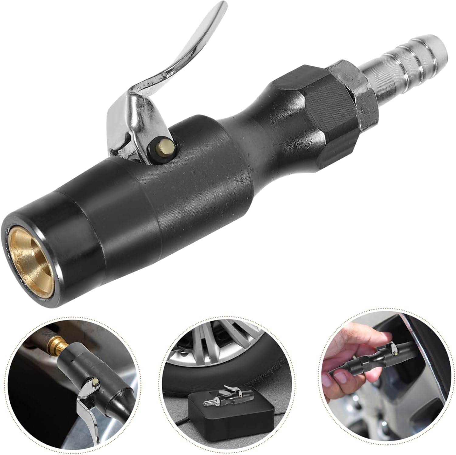 Mikinona Tire Air Chuck Adapter Heavy Duty Locking Nozzle for Tire Inflator Compatible Vehicles Portable and for Emergency Use Threaded Valve