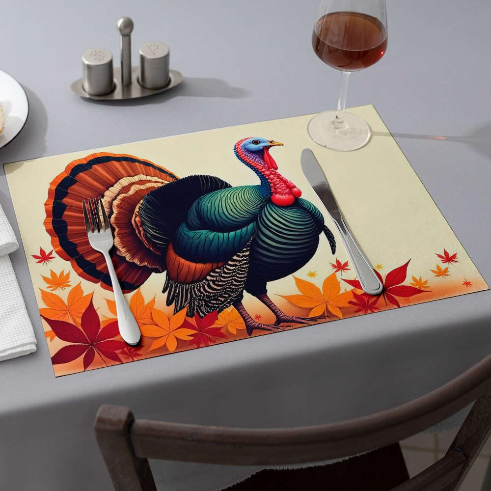Set de table jaune dinde d'automne pour repas conviviaux et déco rustique de table