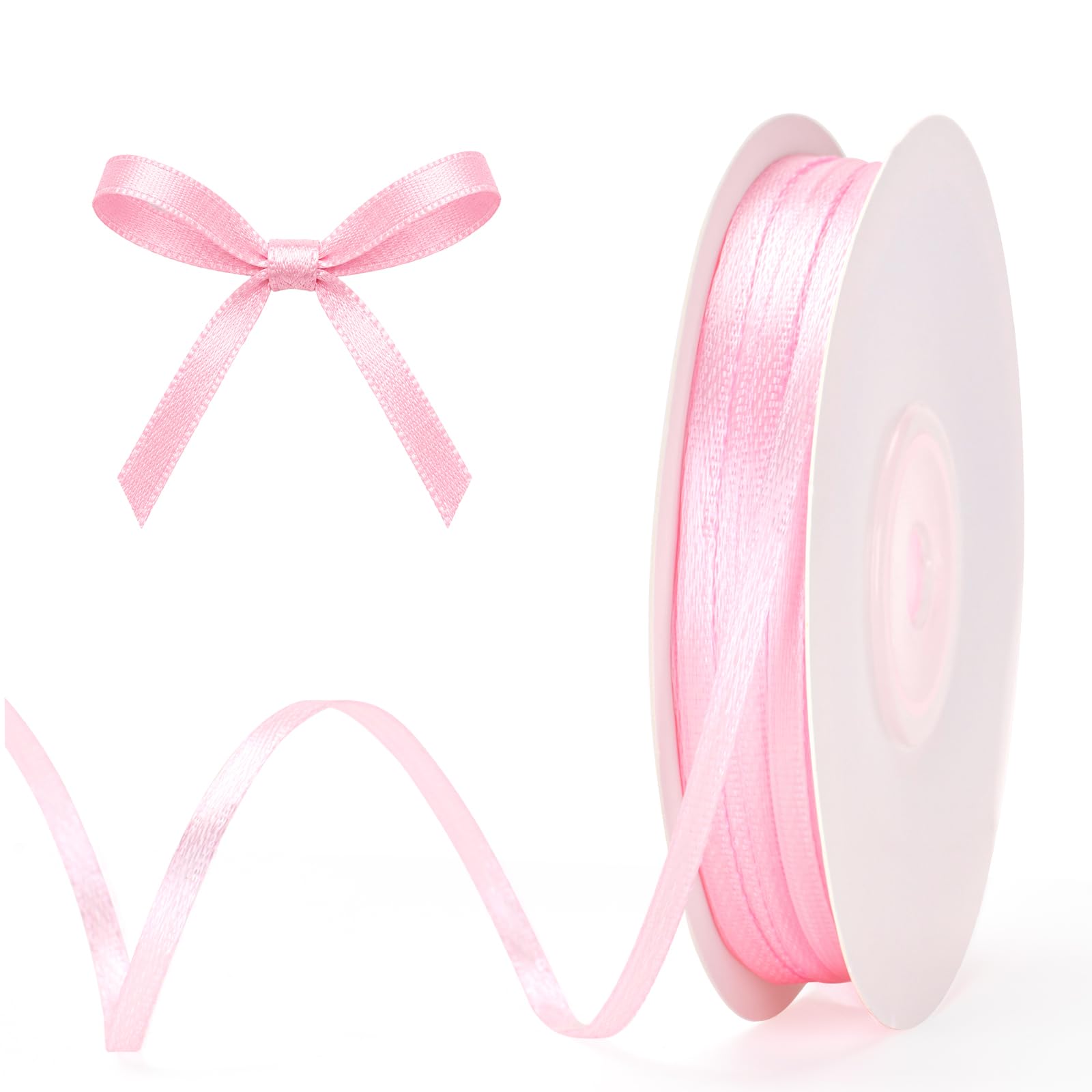 G2PLUS Baby Pink Satin Ribbons: 3mm x 100Yards Narrow Gift Wrapping Ribbon for Wrapping Presents, Making Cards, Craft Projects,Christmas Decorations â image 1