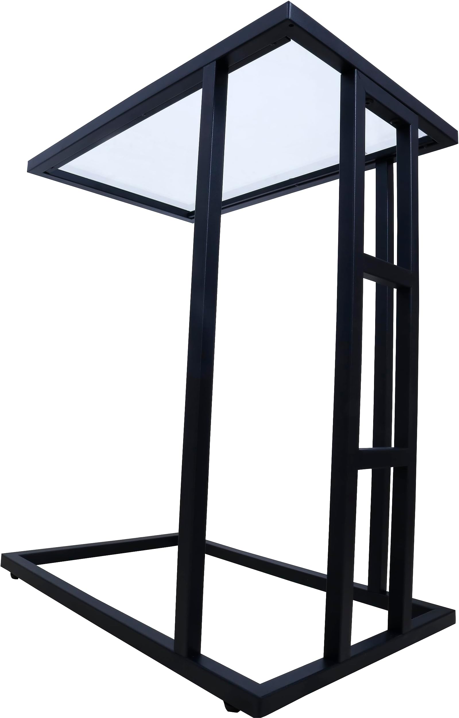 Panax C Shaped End Table, Side Table for Couch and Bed, Small Side Table for Small Spaces, Living Room, Bedroom, Rustic Snack Table (Transparent Glass)