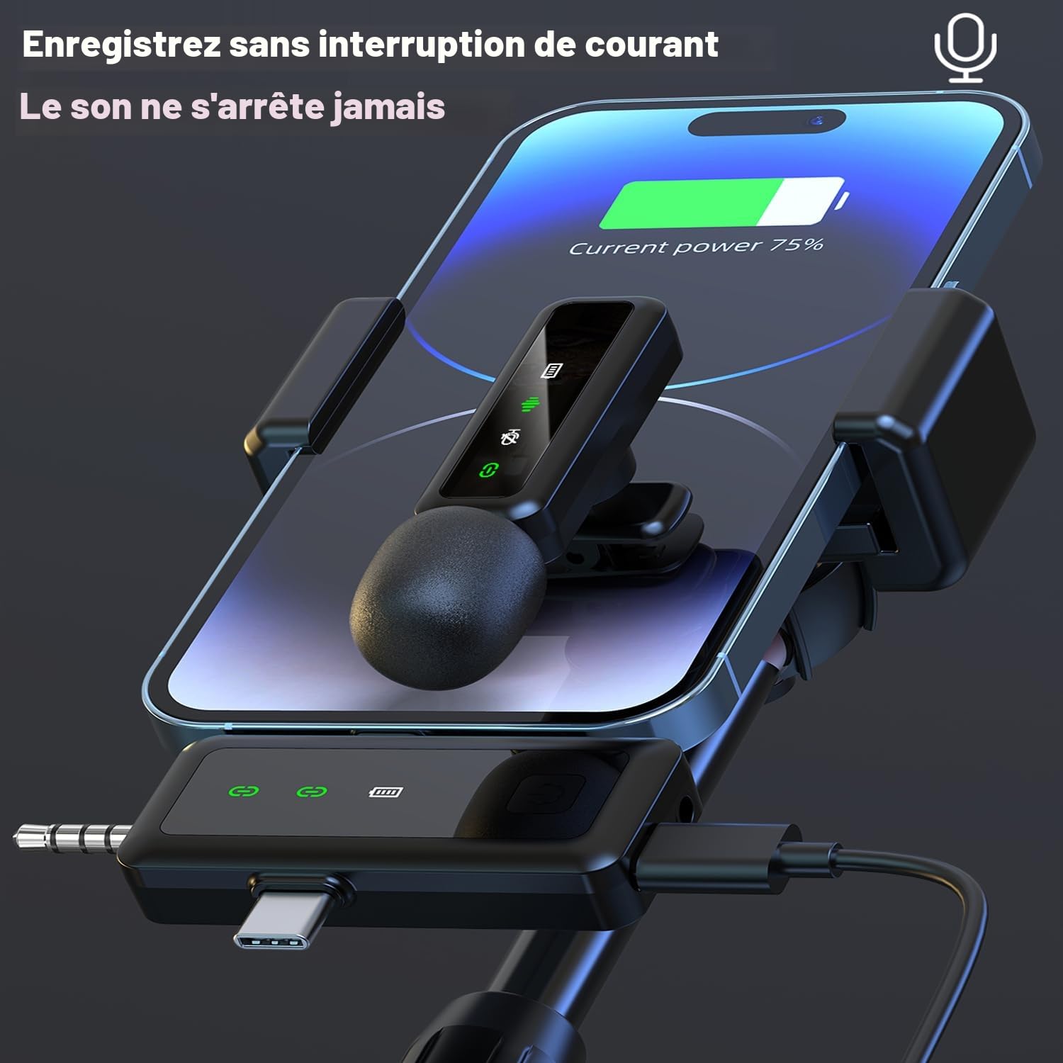 Microphone cravate sans fil 3 en 1, pour iPhone, Android, iPad, pour enregistrement vidéo, streaming, interview, vlog, TikTok, YouTube