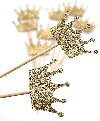Miniatura 6 de JANOU Decoración de pastel de corona dorada con purpurina para decoración de fiesta de boda, paquete de 20 unidades