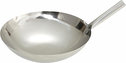Winco wok-16N Wok de acero inoxidable con mango remachado de junta 16-Inch
