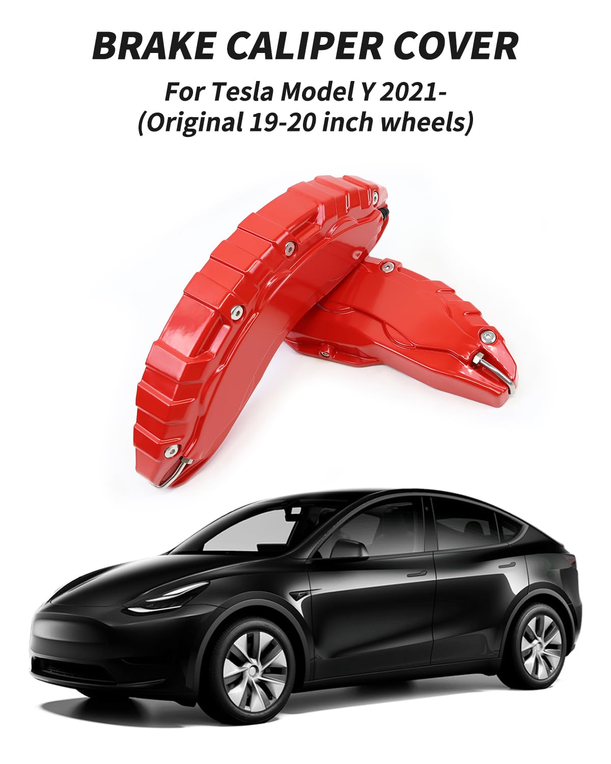Cubierta de pinza de freno adecuada para 2020 2021 2022 2023 2024 2025 Tesla Model Y Accesorios Tamaño de rueda 19 pulgadas 20 pulgadas Protector de pinza de freno rojo (Rojo)