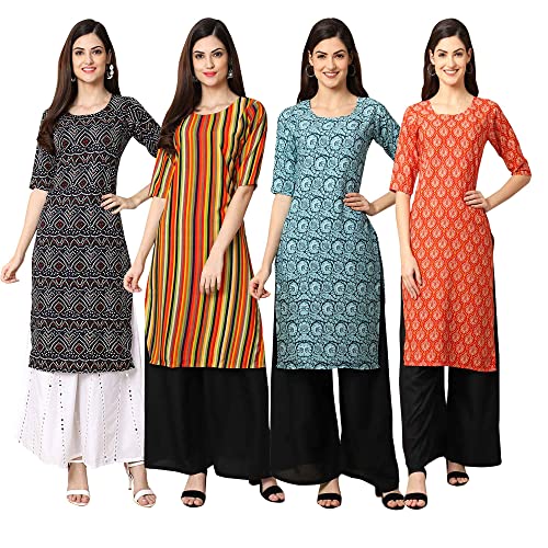 Image of Pinkmint Women's Crepe Digital Print Straight Kurta [Pack of 4] (CCV-373-347-357-354)