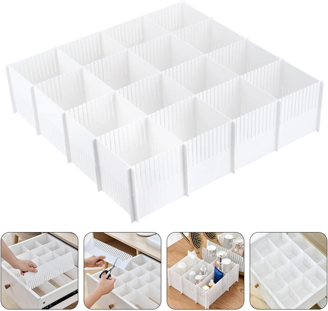 Home Drawer Dividers 10pcs Set, White 38x7cm Plastic Adjustable Drawer Organizers for Socks Underwear Closet Storage and Clothing Separation
