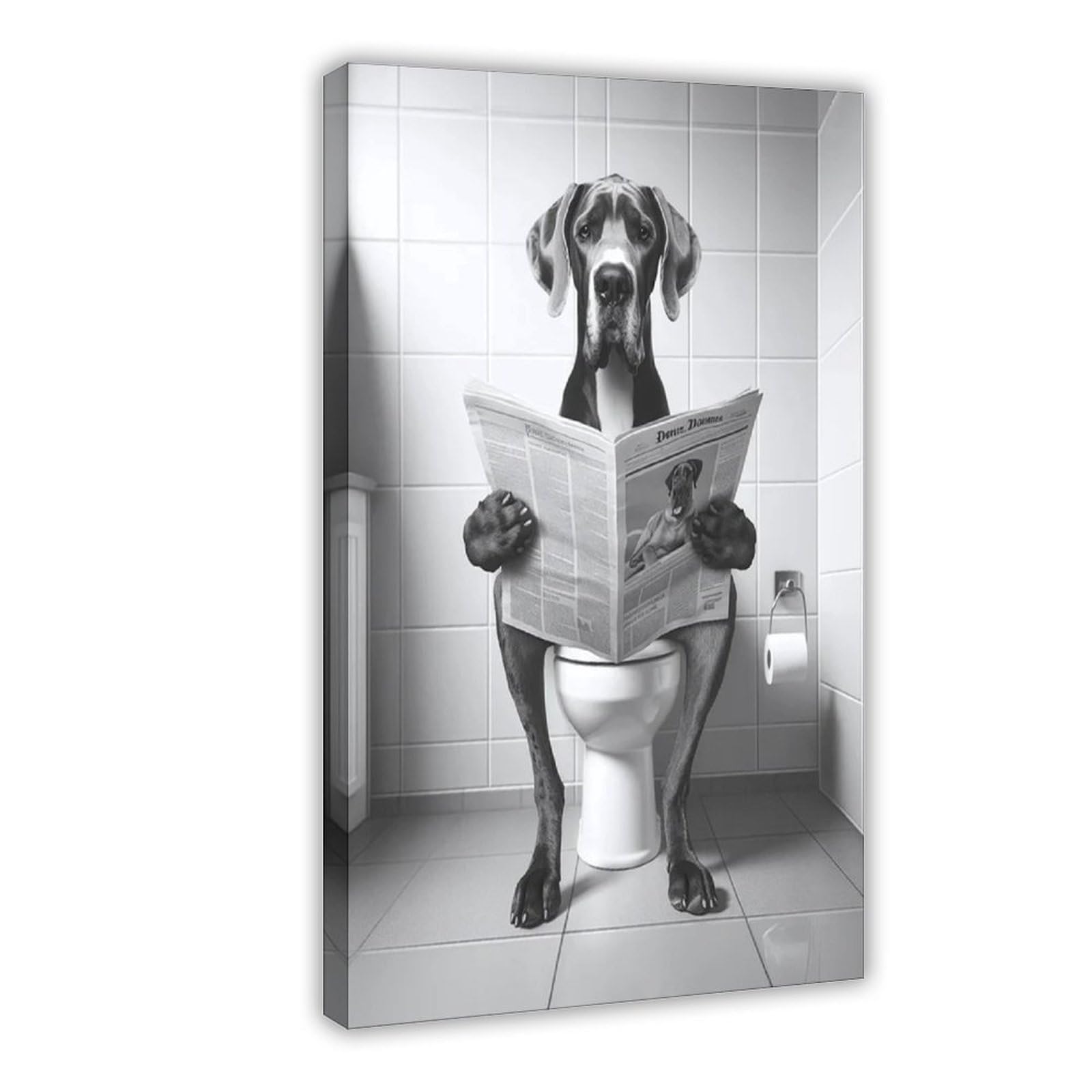 NCUDANK Great Dane in The Toilet Canvas Poster Bedroom Decor Landscape Office Room Decor Gift 24x36inch(60x90cm)