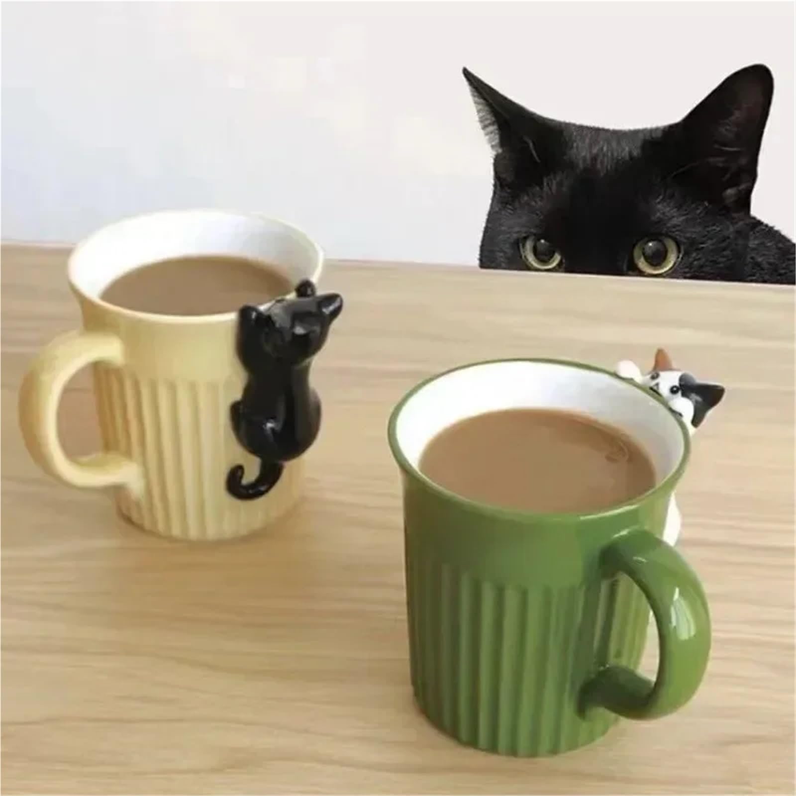 Tasse à café en céramique motif chat – Adorable tasse avec for les amoureux des animaux. for hôtel/restaurant/bureau. for restaurants/cafés Pour Cuisines, Cafés et Restaurants(Yellow)