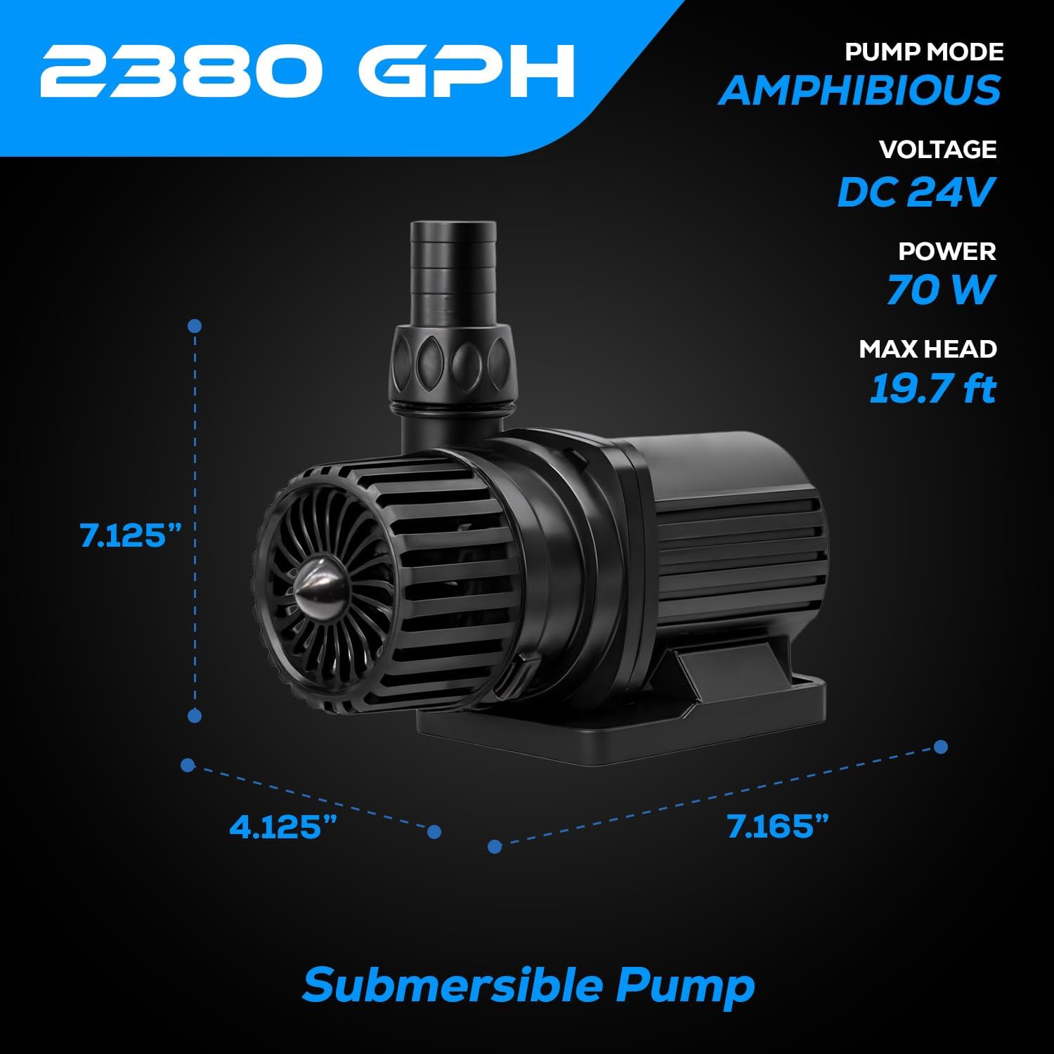 2380 GPH Intelligent ECO Amphibious Water Pump - Sine Wave Technology with Controller for Hydroponics & Aquariums, 70W