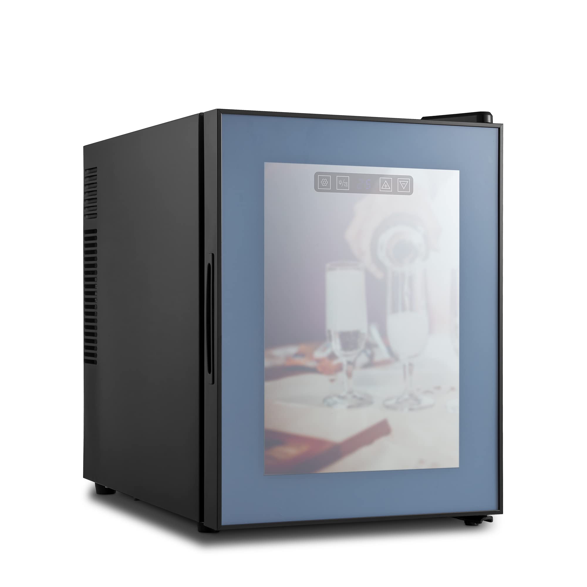 Vaykold 12 Bottle Wine Cooler Refrigerator |Thermoelectric Wine Fridge with Mirrored Glass Door | Freestanding Wine chiller for Home Bar, Small Kitchen, Apartment, Condo, Cottage, RV | Blue/Gray