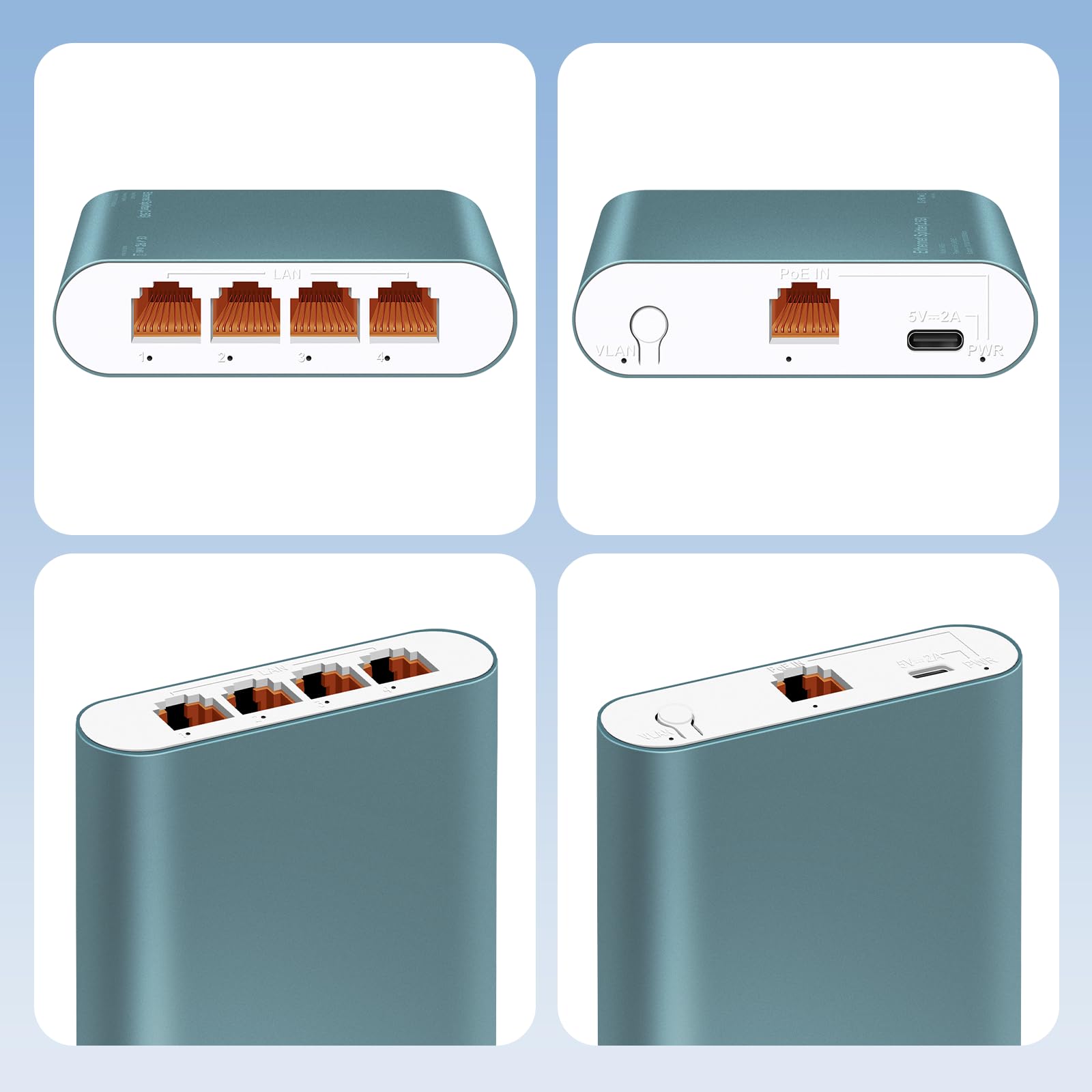 Répartiteur Ethernet 1 à 4 avec entrée POE 2,5 Gbit/s, commutateur réseau 5 ports 2,5 Gbit/s et câble d'alimentation de type C pour câble Cat5/5e/6/7/8, boîtier en aluminium, Plug and Play pour