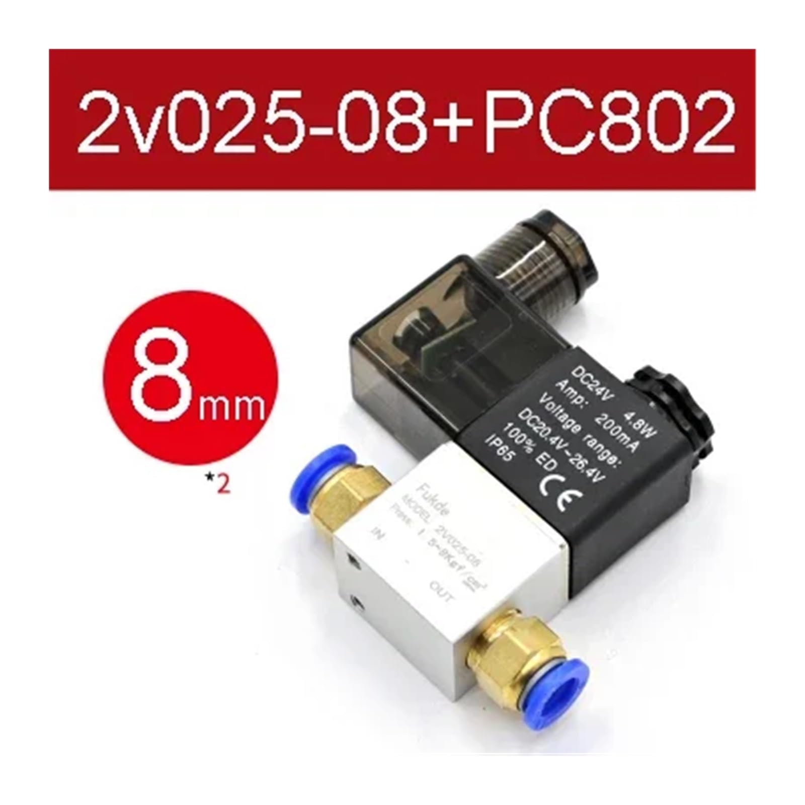 Válvulas solenoides de Aire 2V025-08 Válvula solenoide neumática 2 Posiciones y Puertos 1/4" Normalmente Cerrada 12 V, 24, 110 220(2v025-08 W 2pcs 802,220 Volt)