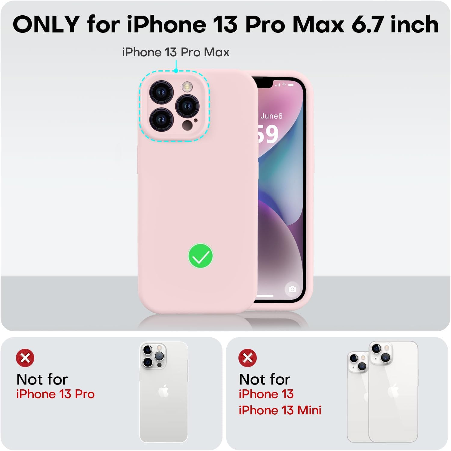 Vooii Compatible with iPhone 13 Pro Max Case, Liquid Silicone Upgrade [Camera Protection] [Soft Anti-Scratch Microfiber Lining] Shockproof Phone Case for iPhone 13 Pro Max 6.7 inch - Chalk Pink