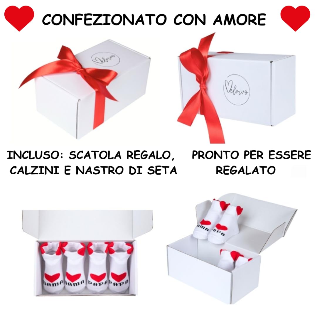 Set regalo di calzini per bambino bambina bambino 0-6 mesi 2 paia di calzini di cotone con adorabili motivi di cuori amo mamma/amo papà