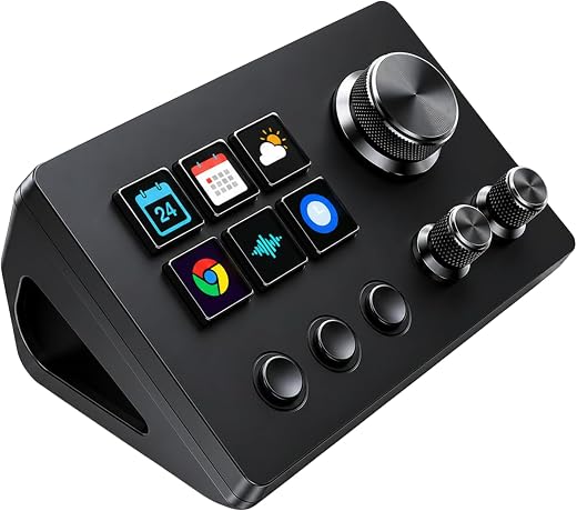 APEX LIGHT Streaming Macro Keypad, Programmable Stream Controller Dock with 6 LCD Custom Keys &amp; 3 Control Knobs, Gaming Sh...