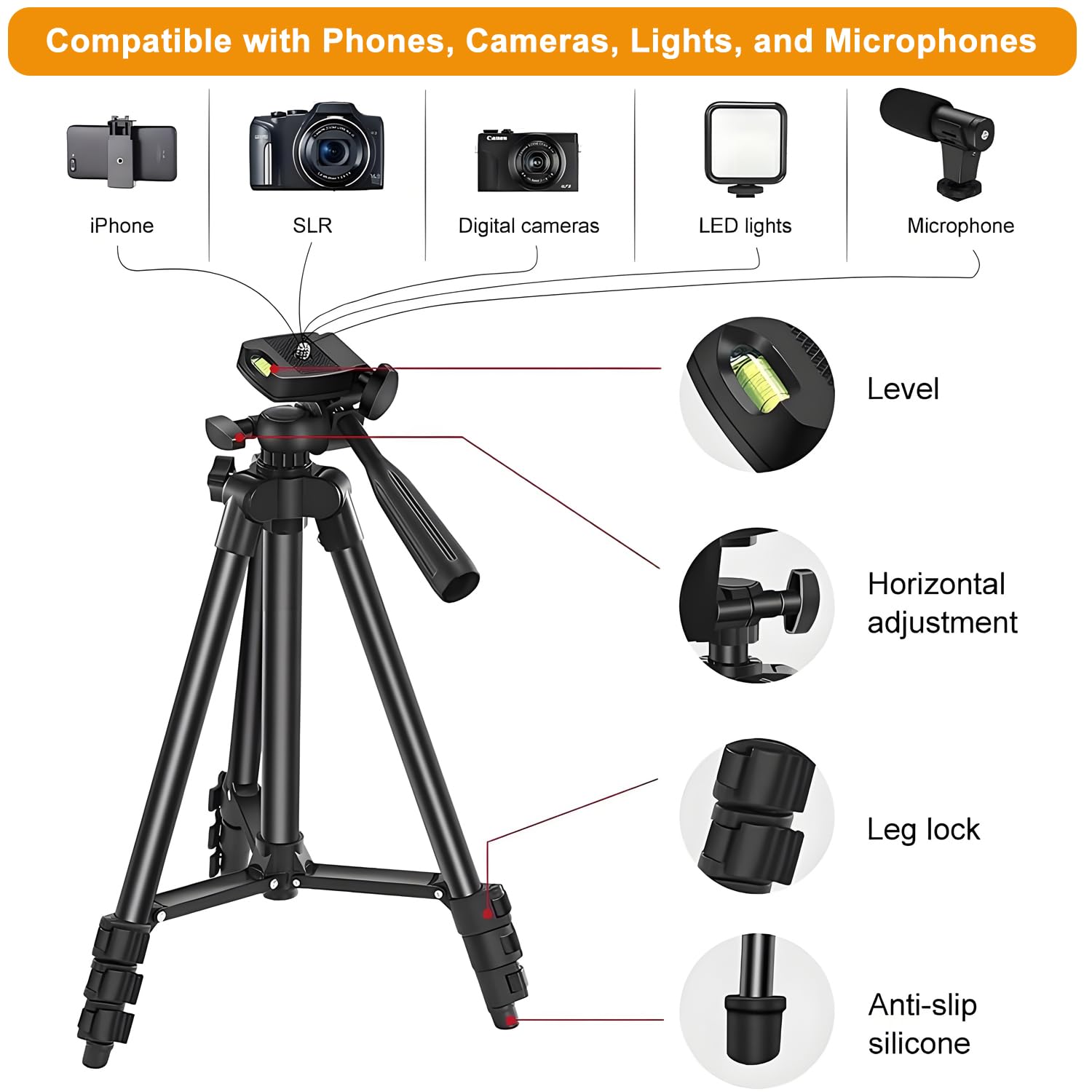 Kit Prise Vue Vidéo, Kit Vlog Professionnel pour Smartphone et Appareil Photo : Microphone, Lumière LED, Trépied Réglable, Support Téléphone, Idéal pour YouTube, TikTok, Live Streaming, Photographie