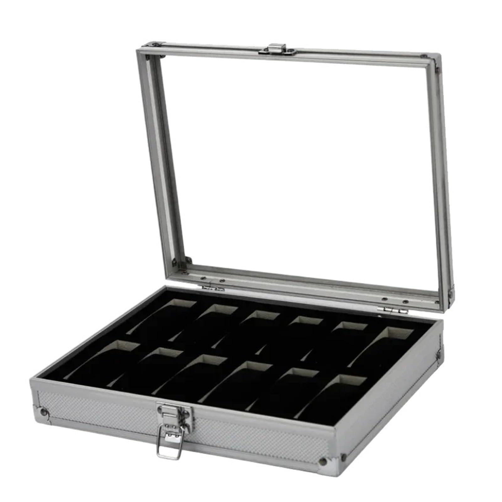 FVDZRFIE Watch Box Useful Aluminium Watches Box 12/6 Grid Slots Jewelry Watches Display Storage Box Square Case Suede Inside Rectangle Watch Holder(12 Slots)