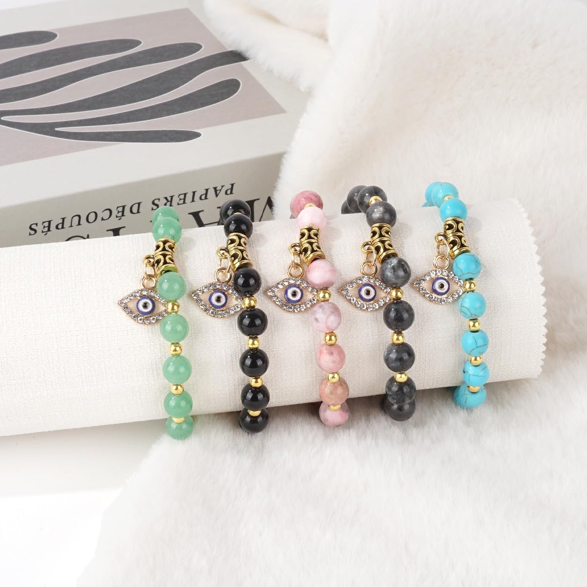 Evil Eye Bracelet for Women Men Natural Stone Beaded Adjustable Handmade Kabbalah Protection Good Luck Jewelry Gift - Image 3