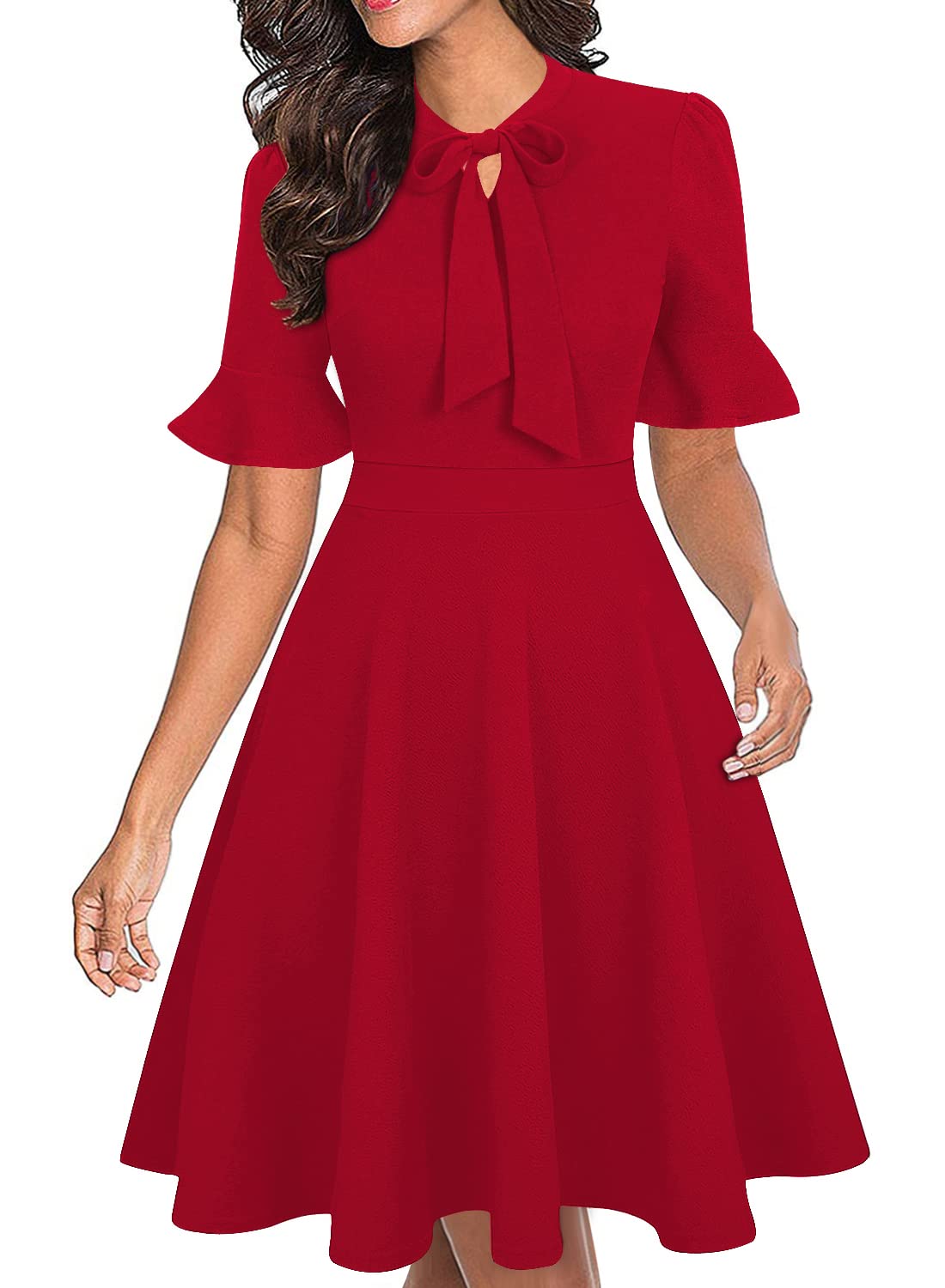 Women Summer Floral Ruffle Sleeve Wear to Work Church Wedding Guest Party Dresses