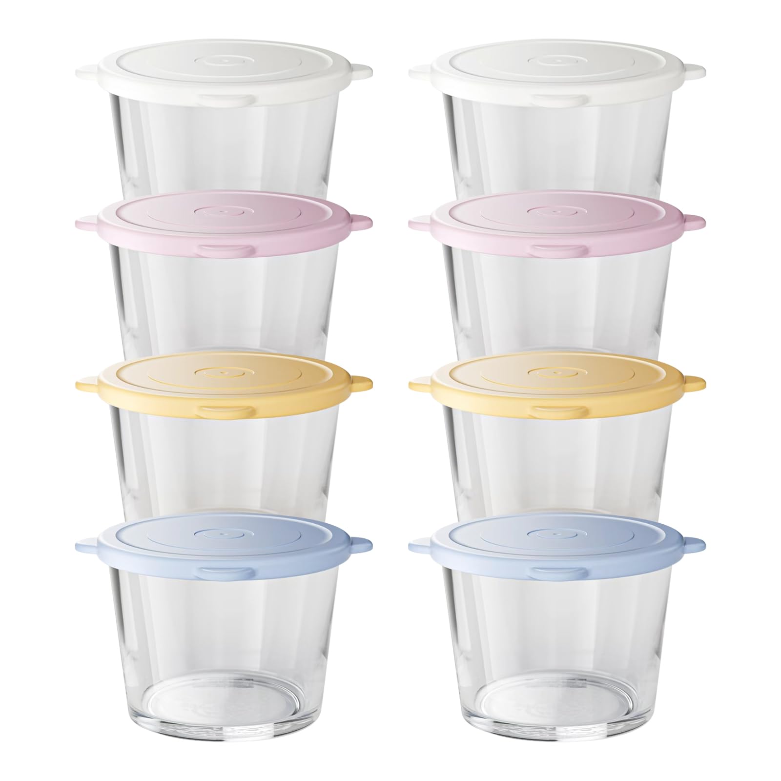 Hniuyun White, Yellow, Blue, Pink 8 Pack 270Ml Glass Meal Prep Containers With Airtight Lids, Bpa-Free Heat-Resistant Microwave Dishwasher Freezer Safe For Soup Salad Overnight Oats